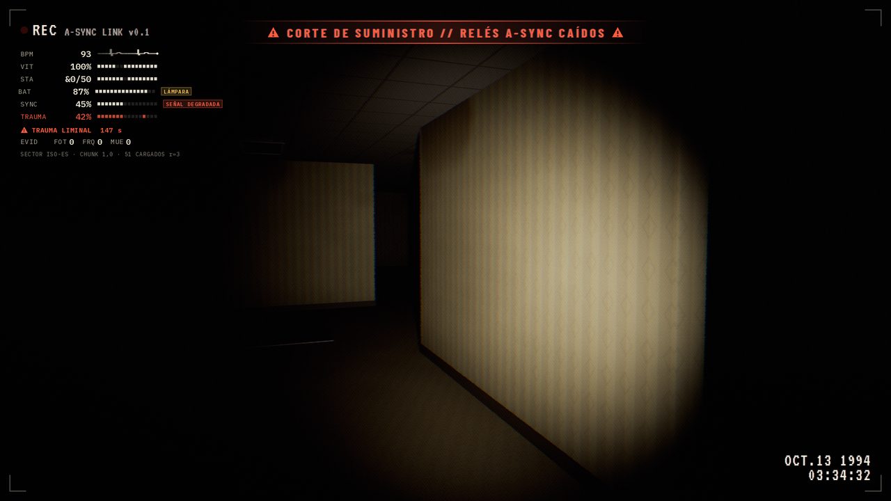 A blackout: only a flashlight beam on the wall.